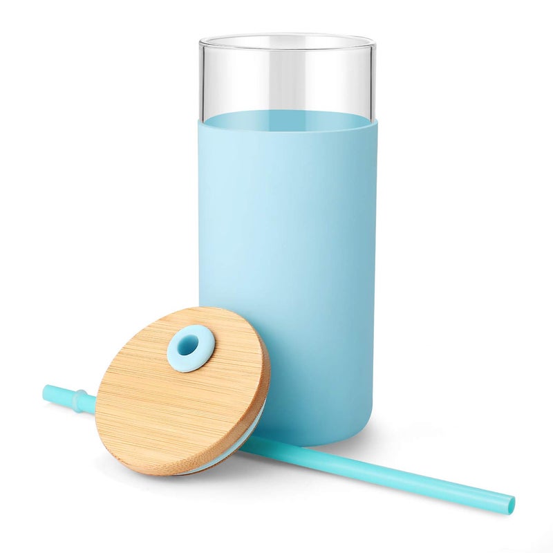 Tronco 20 oz Glass Tumbler with Lid and Straw, Iced Coffee Cup and Smoothie Cup with Bamboo Lids & Protective Silicone Sleeve, Dishwasher Safe, BPA-Free, Glass Cup 1 Pack - Image 3